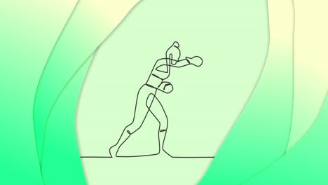 animation of drawing of female boxer punching and shapes on green background