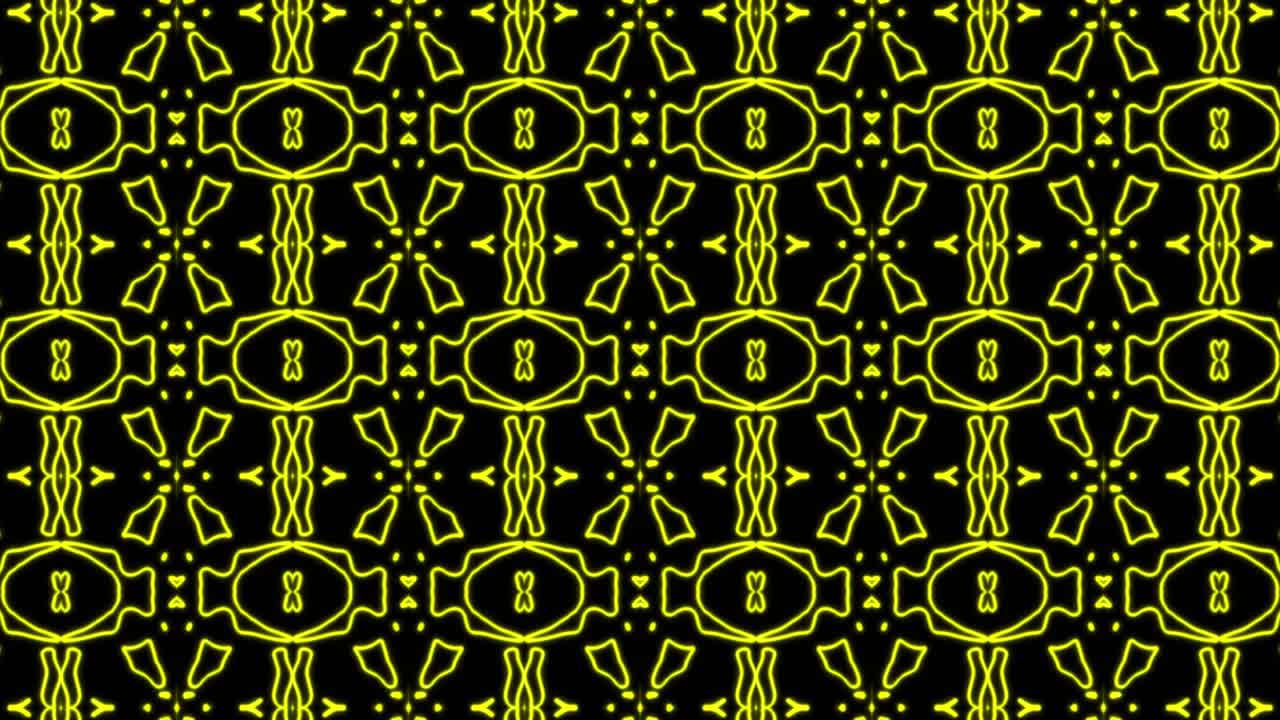 fondo de patrón geometrico sin costuras amarillo abstracto. rayas abstractas bucle de caleidoscopio. rápido psicodélico colorido kaleidoscopio vj fondo. discoteca fondo de movimiento abstracto. efecto caleidoscope