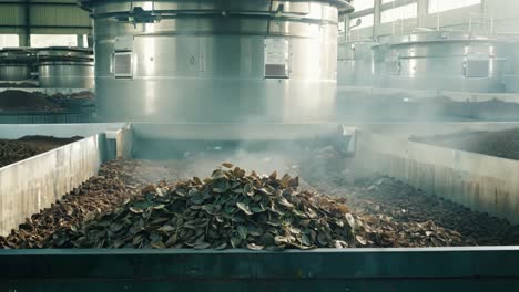 leaves in a factory setting
