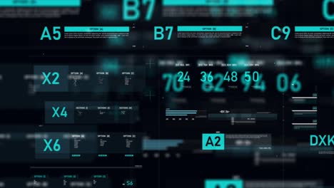 interfaz de usuario futurista hud gui elemento de número de texto digital para tecnología cibernética concepto con poca profundidad de campo oscuro y procesado de grano