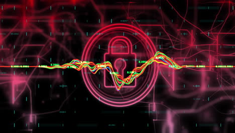 Animation-Des-Vorhängeschloss--Und-Zielfernrohr-Scannens-über-Der-Datenverarbeitung