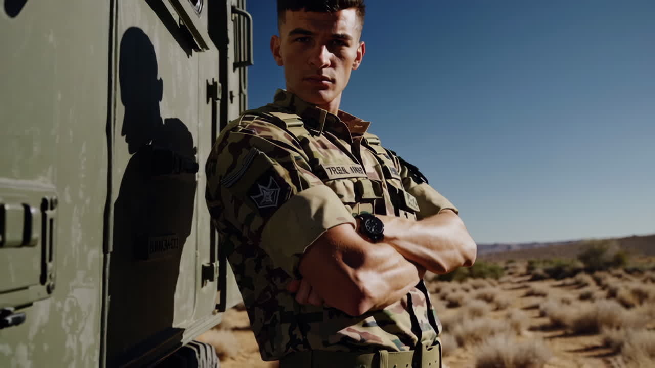 Military Personnel in Desert Landscape