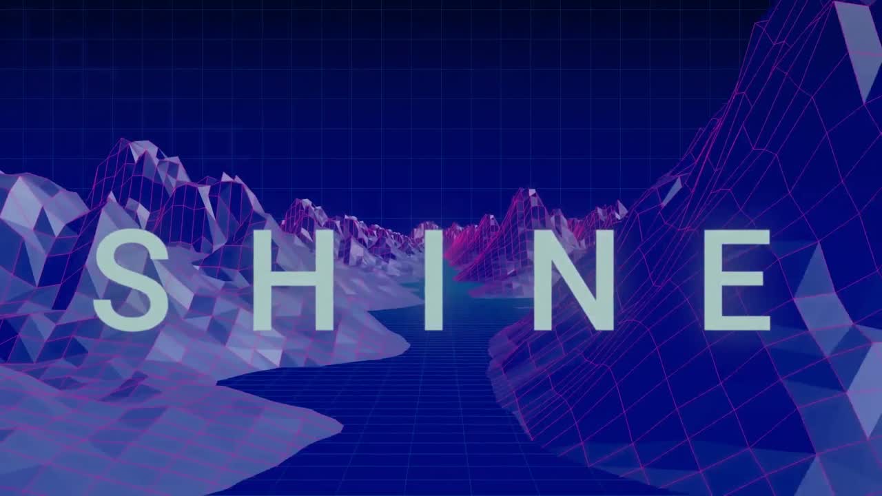 파란색으로 빛나는 텍스트의 애니메이션,  ⁇ 박이는 색으로 디지털 풍경 위