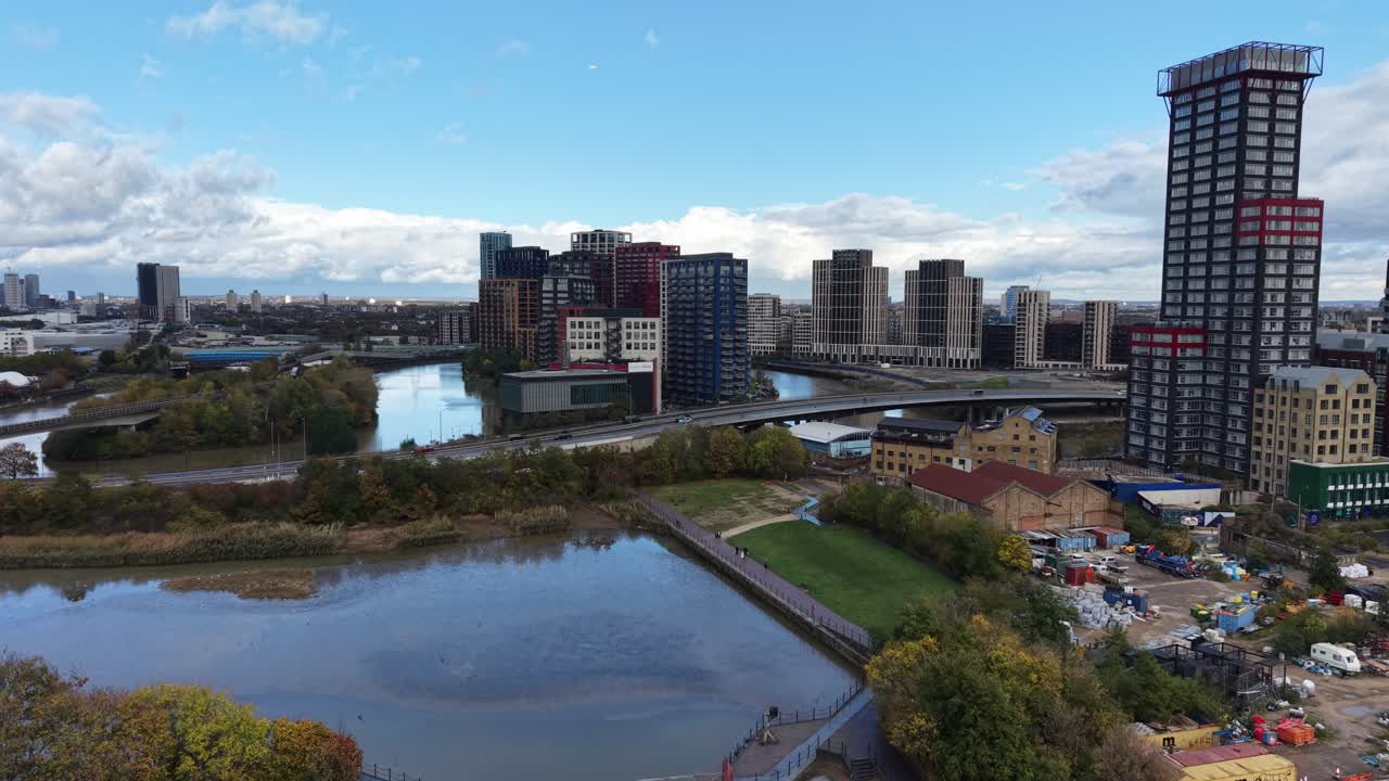 East India Dock Basin East London UK drone,aerial