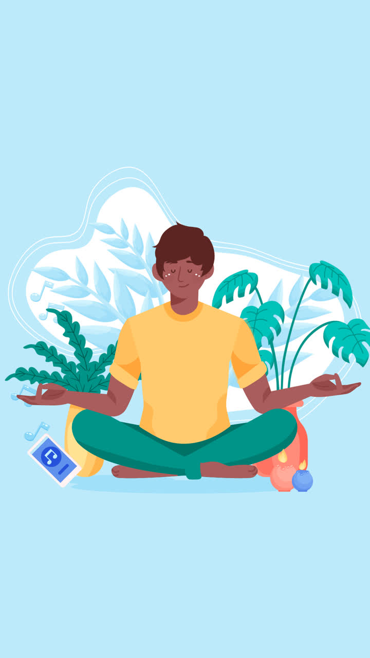 En animation af en illustration af organisk flade mennesker, der mediterer