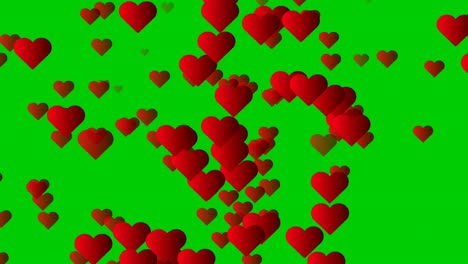Fallende-Liebesherzen-Symbole,-Animationskarikatur-Auf-Grünem-Bildschirm,-Gut-Für-Marketingkonzept-Oder-Kurzen-Videohintergrund-Für-Die-Geschichte-Sozialer-Netzwerke