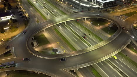 aerial night view of a busy highway interchange