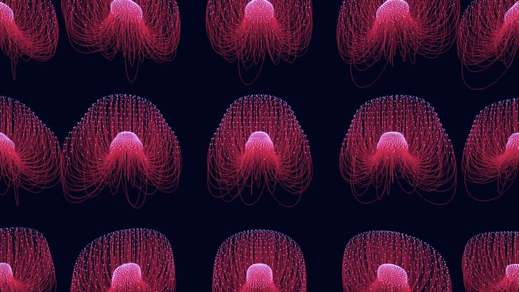 Mesmerizing colorful abstract design of moving lines on black background