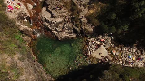 Aerial-view-Natural-scenery,-pure-crystal-clear-lagoons,-Mountain-trail