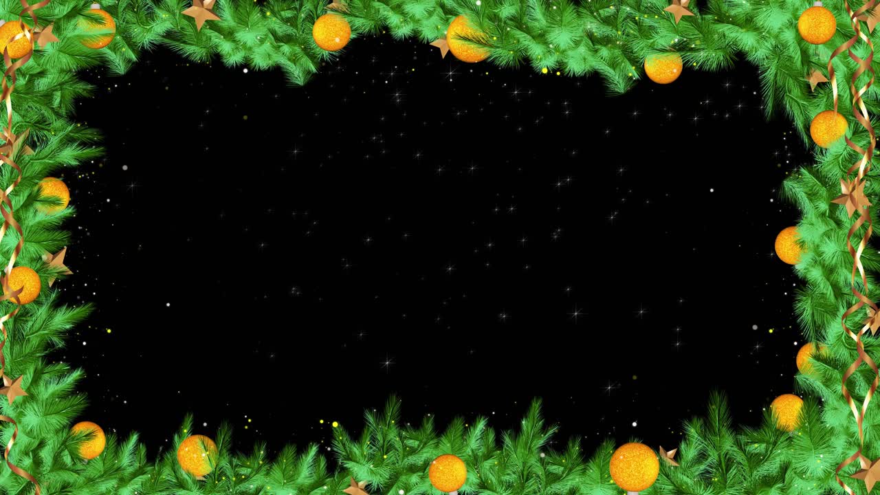 Animación 4K diseño año nuevo y hojas de árbol de Navidad con árbol fresco y fondo negro navideño