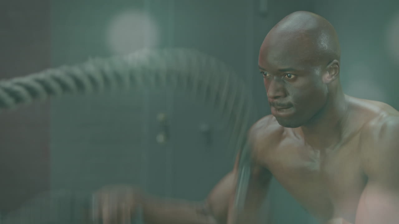 анимация светящегося света над здоровым человеком, занимающимся в тренажерном зале