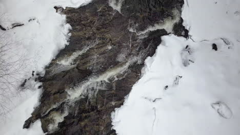 Disparo-De-Drones-Cayendo-En-Rápidos-En-Un-Río-Cubierto-De-Nieve