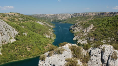 tranquil scenery of krka river canyon, krka national park, croatia - aerial drone shot