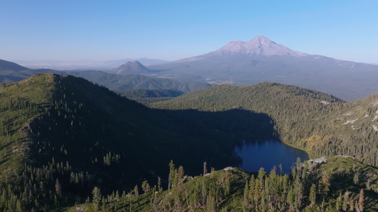 Wide view of Mt. Shasta with Castle Lake in California's serene landscape