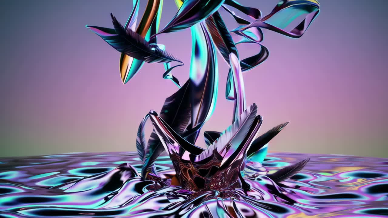 Abstract Iridescent Feathers in Liquid