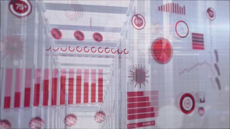 coronavirus digital interface against server room