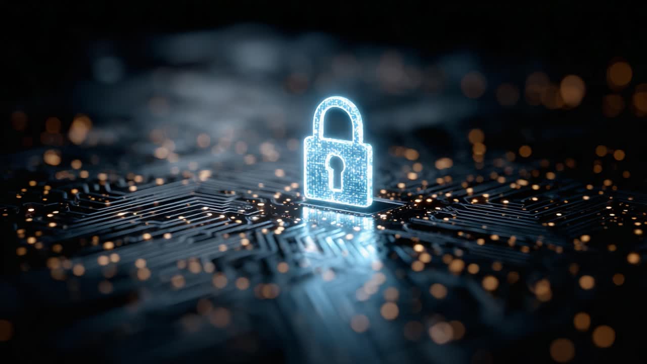 A Glowing Digital Lock Emphasizing Cybersecurity on a Circuit Board, Representing the Importance of Data Protection and Digital Security in Today's Technology Landscape