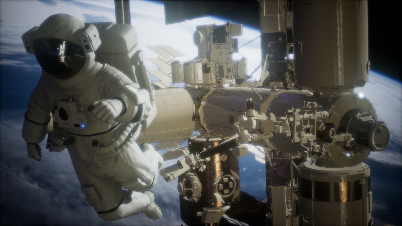 International Space Station and astronaut in outer space over the planet Earth