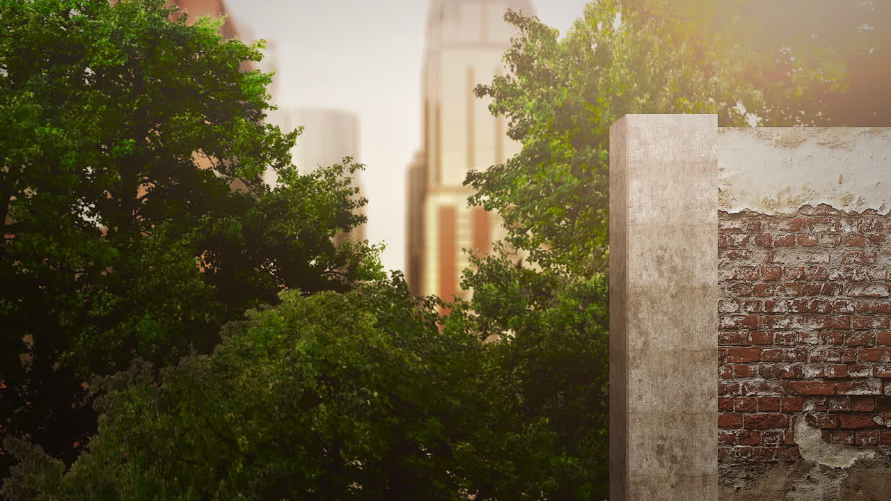 城市風景全景 - 夏天的多棟大樓和公園