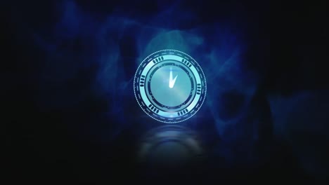 animación del reloj sobre ondas azules en fondo oscuro