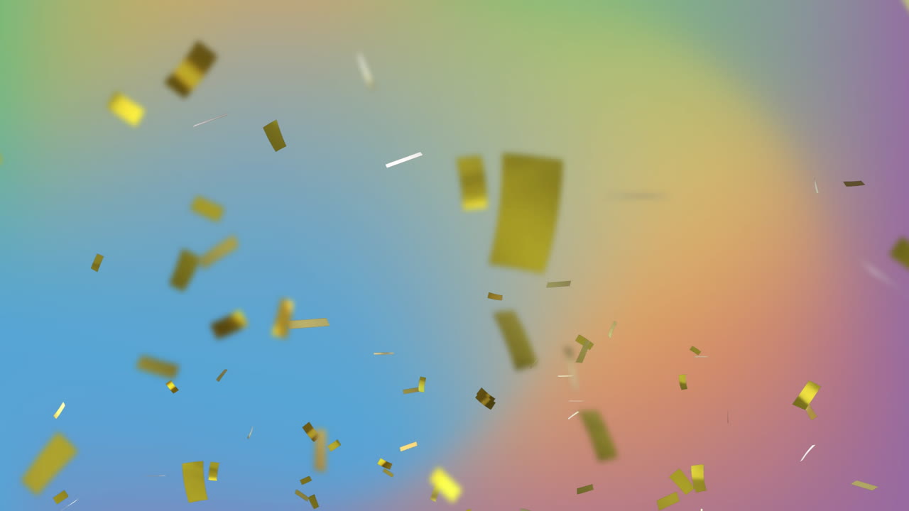 caída de animación de confeti dorado sobre un fondo de gradiente colorido