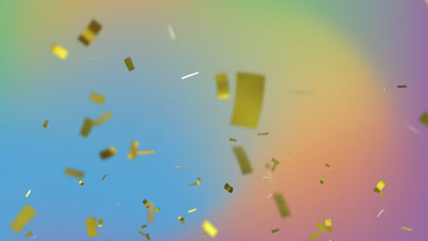 falling golden confetti animation over colorful gradient background