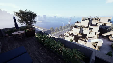 modern rooftop terrace with city view