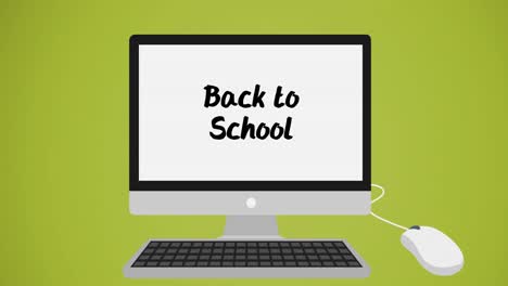 Animation-of-back-to-school-text-on-computer-on-green-background