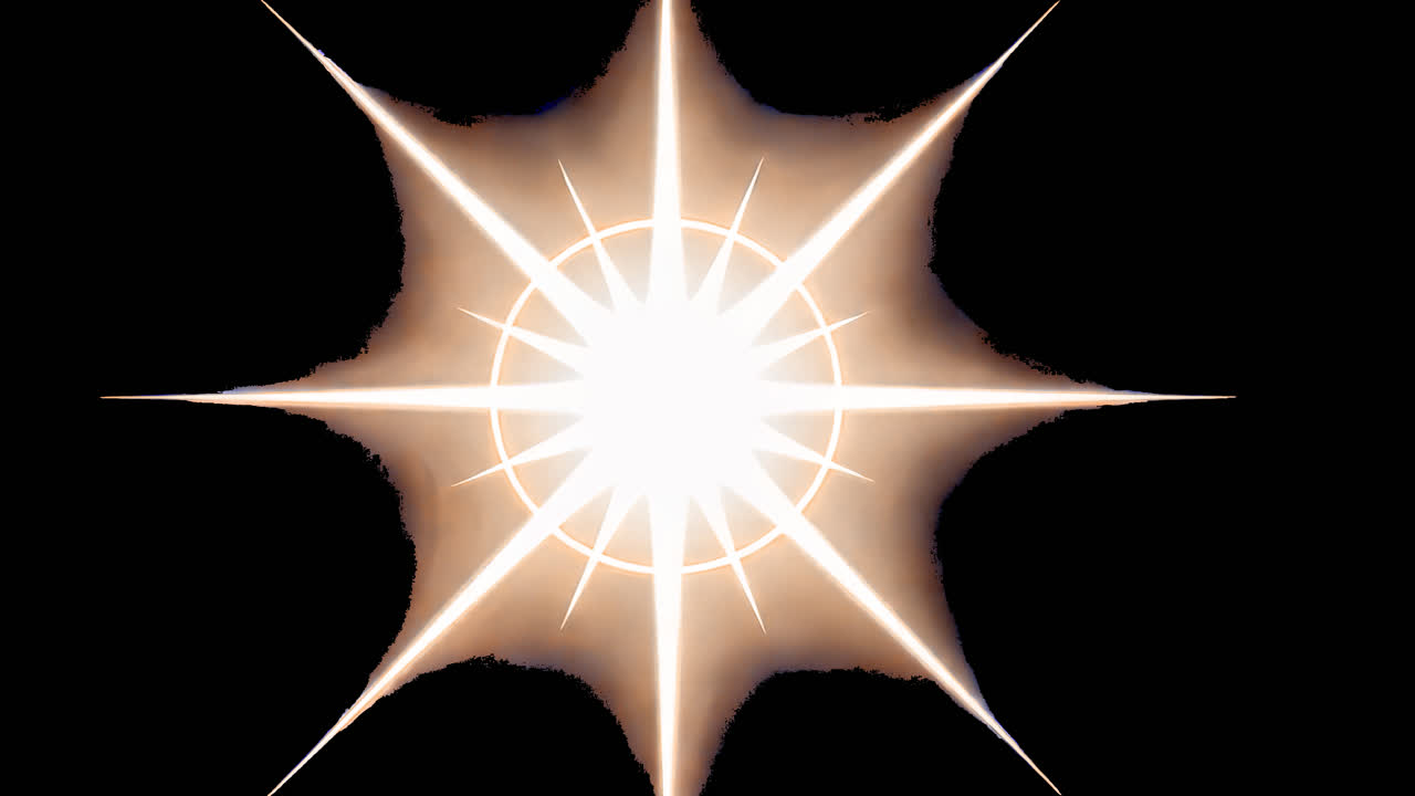 Radiant starburst on dark background animated overlay, transparent 4K video, alpha channel, ProRes