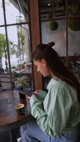 young woman using smartphone in a cafe