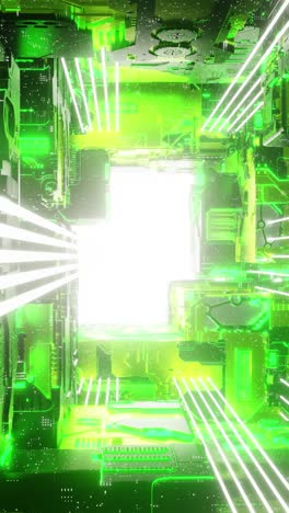 vertical gglowing corridor of futuristic spaceship. 3d animation