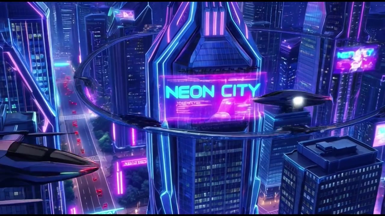 Paesaggio Urbano Futuristico al Neon con Veicoli Volanti di Notte