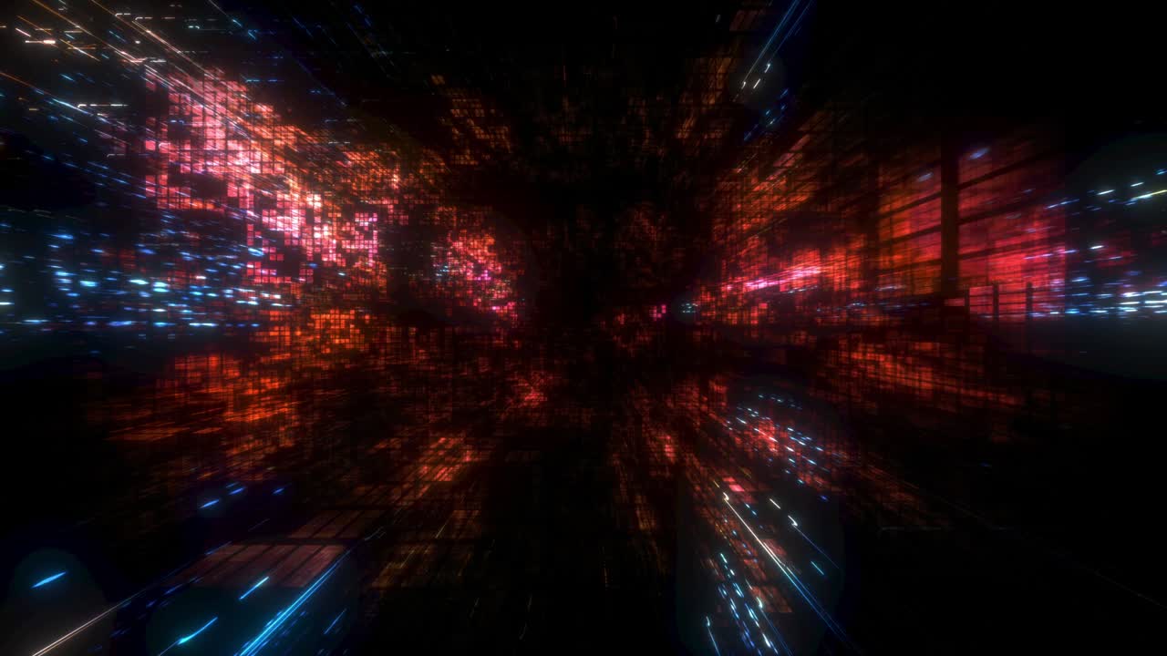 Abstract Festive Orange Blue Digital Block Space VJ Loop and Background