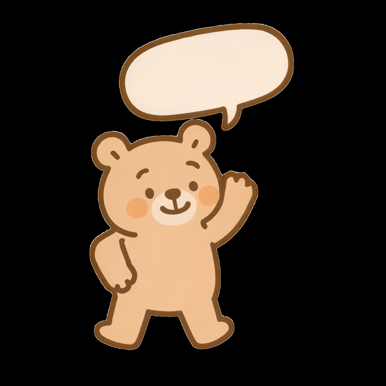 Cute cartoon bear with speech bubble animation isolated asset, transparent 4K video, alpha channel