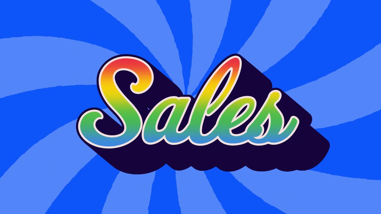 Animation of sales text on blue background