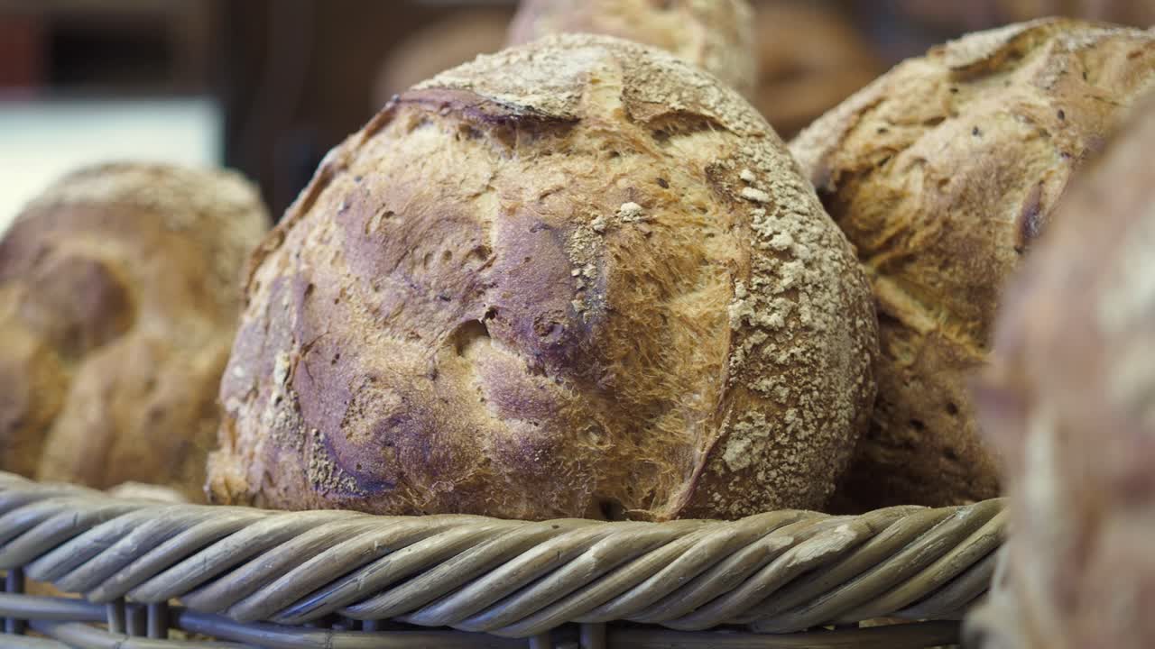 Close-up of fresh sourdough bread loaves