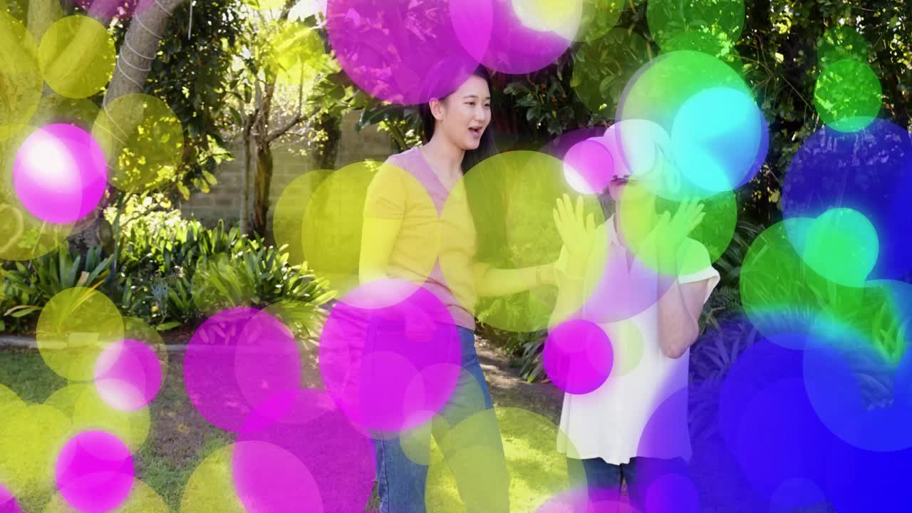 Guide pointing, sparking senior wearing white VR headset reaching, bokeh growing denser, healthtech