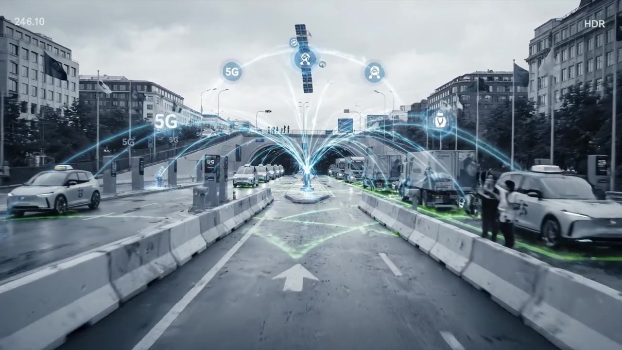 Urban Cityscape Featuring Advanced Technology and Traffic Management Systems in a Modern Roadway Environment with Digital Connectivity Solutions and Transportation