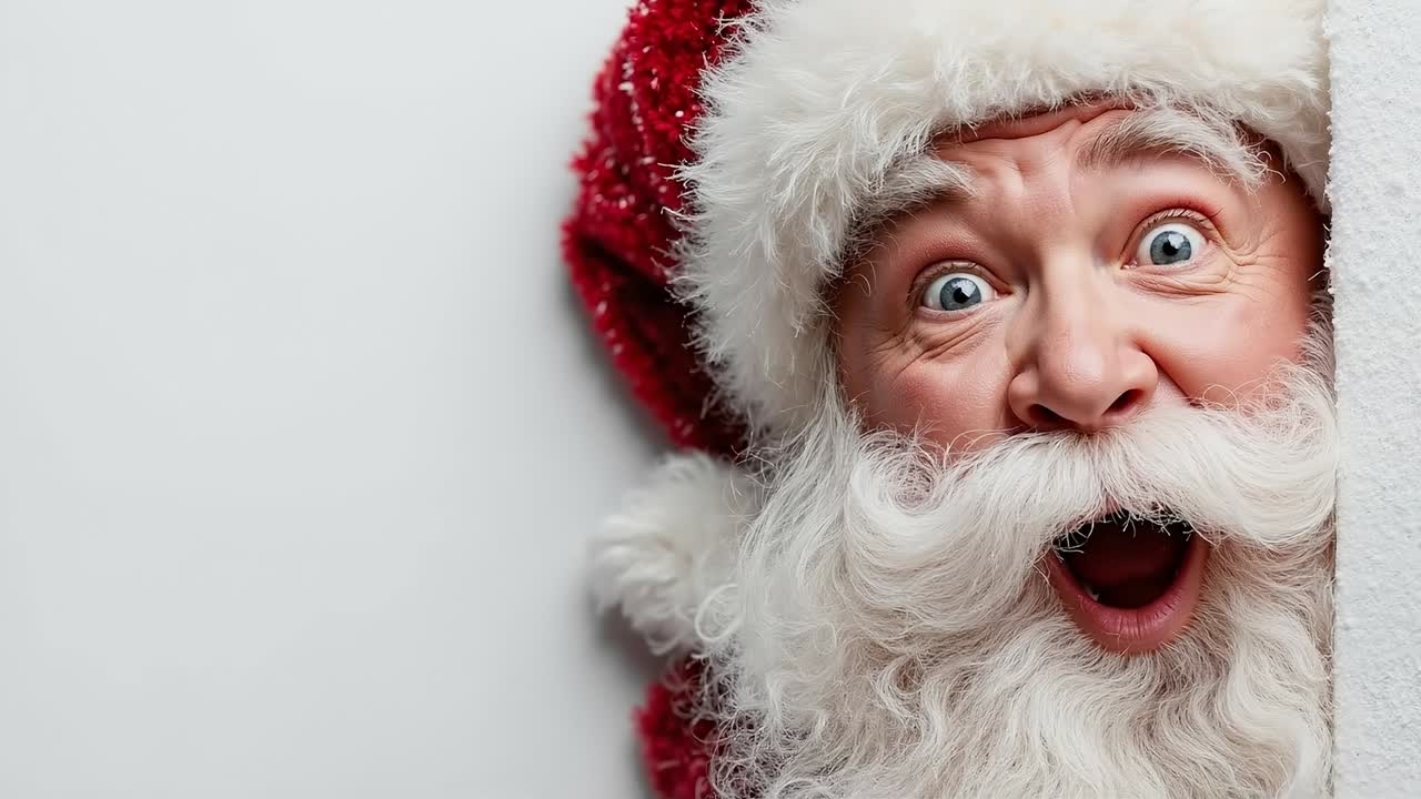 Un uomo con un cappello da Babbo Natale che sbircia da dietro un muro