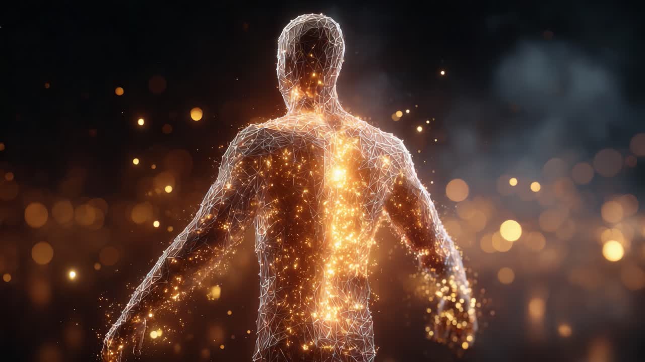A Captivating Visual of a Human Silhouette Luminous with Energy and Light, Emphasizing the Intricate Connection Between the Body and the Vibrant Universe