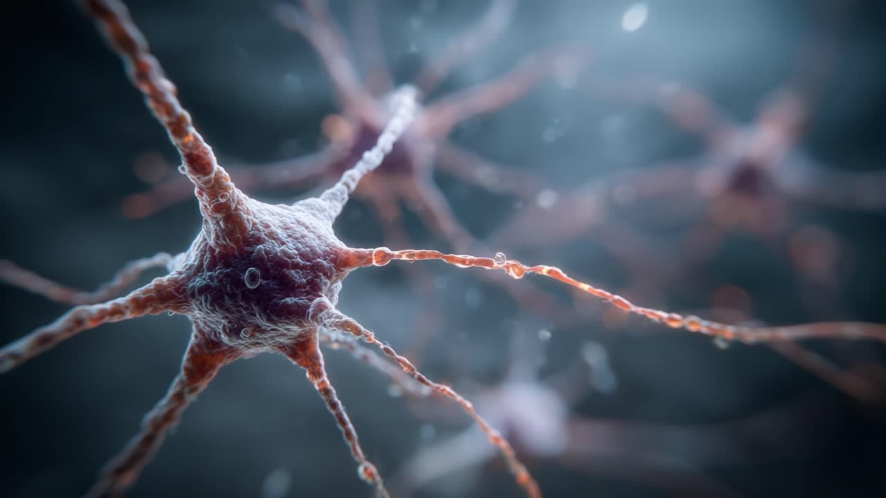 Dramatic Close-Up of Neurons Showcasing Complex Structures and Connections in the Nervous System, Highlighting Their Role in Communication and Brain Functionality