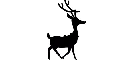 digital animation of black silhouette of reindeer walking against white background