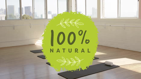 100% natural text animation over yoga mats in sunlit studio