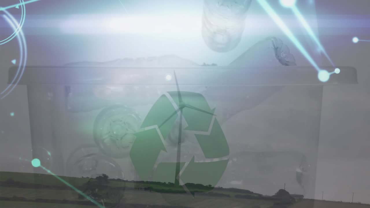 Animation of network of connections over windmills