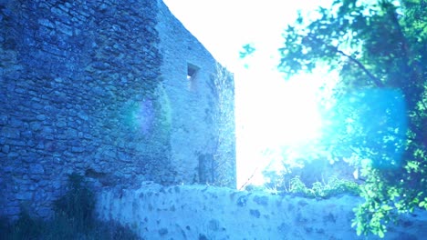 stone ruins at sunset in france with dry sandstone soil