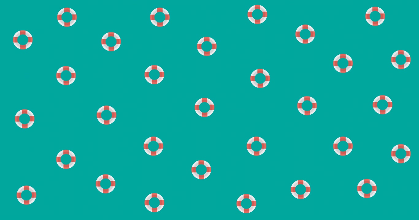 Animation of lifebuoys rotating over green background
