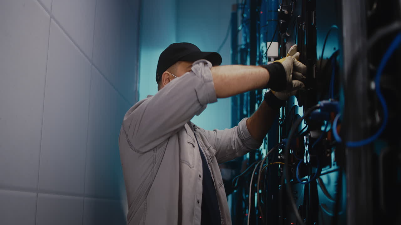 Technician Installing or Maintaining a Large LED Screen