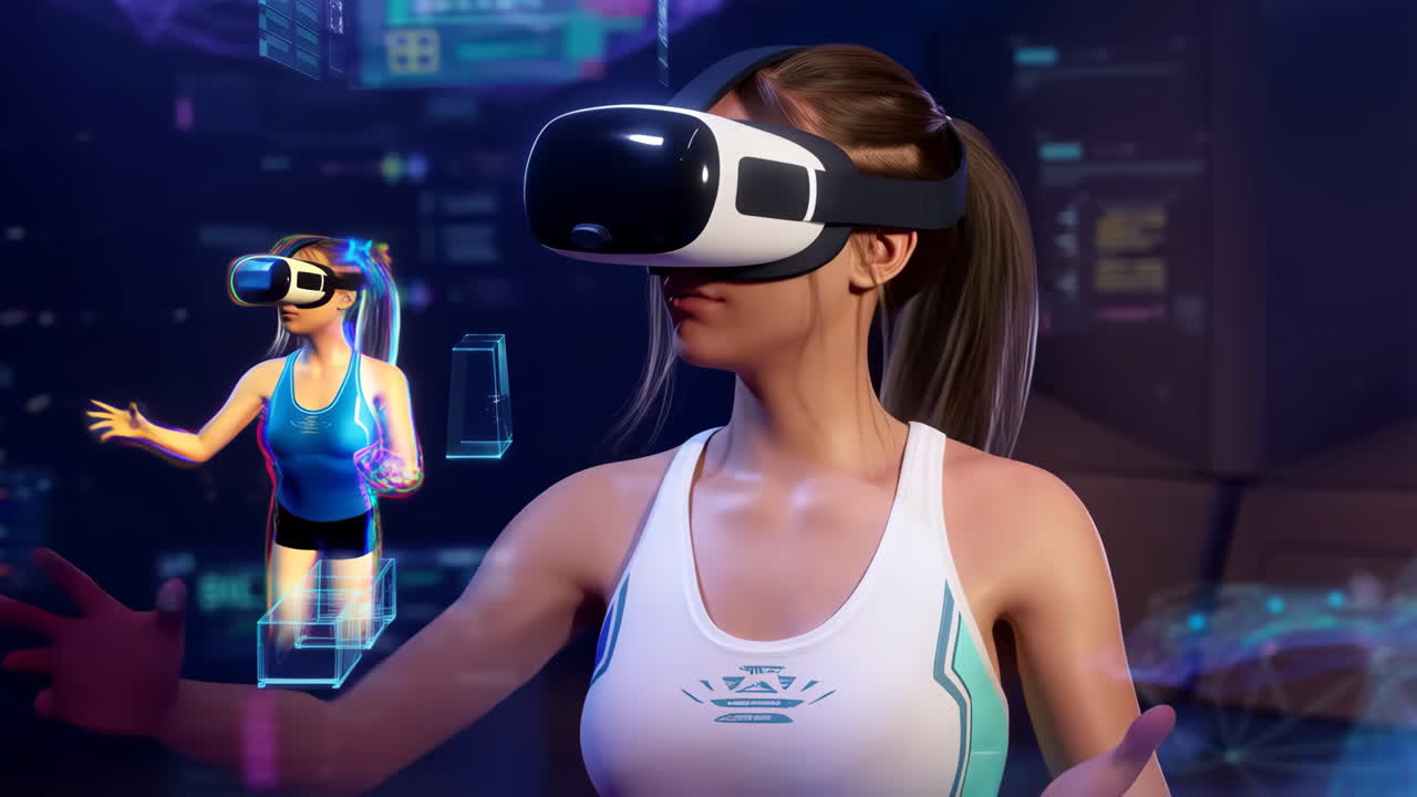 Woman Engaged in Immersive Virtual Reality Experience