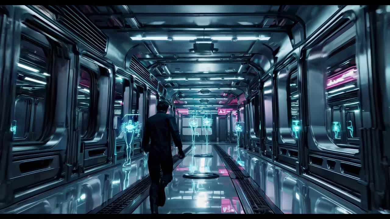 Futuristic Medical Corridor with Digital Projections