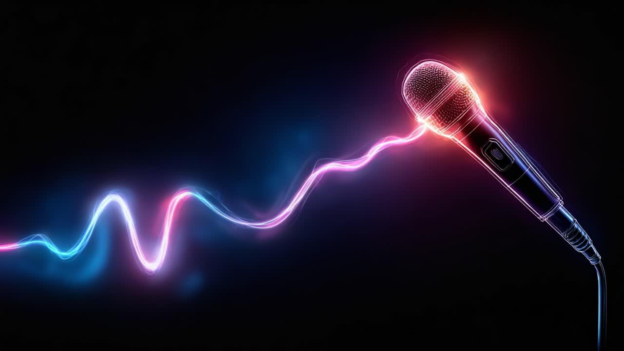 A Vibrant Microphone Emitting Colorful Sound Waves in a Dark Background, Showcasing the Fusion of Music and Technology through Dynamic Visuals